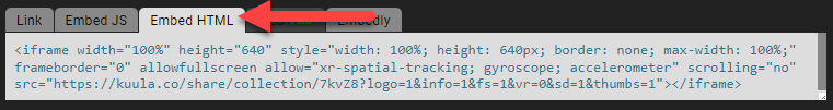 Kuula Integration Copy Embed Code