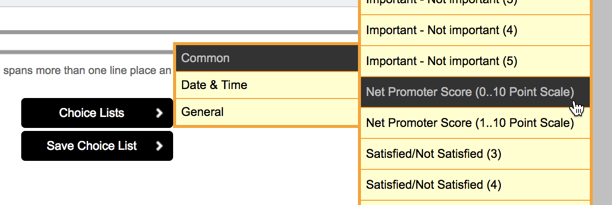 Net Promoter Score Choice Lists