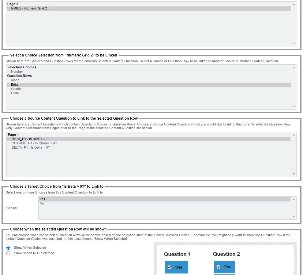 Numeric Grid Choice Link Rows