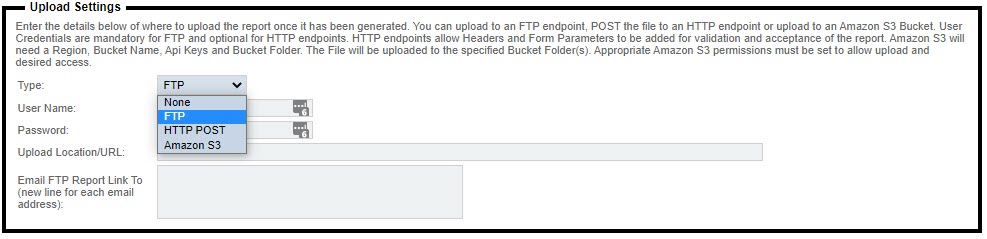 Report Scheduling Upload Settings