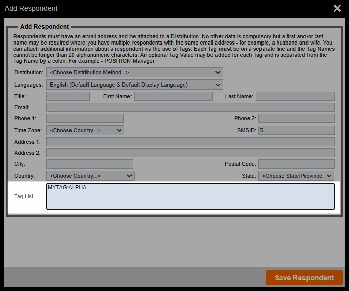 Respondent Tag Flow Create Respondent