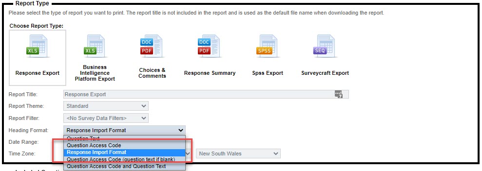 Response Import Heading Format