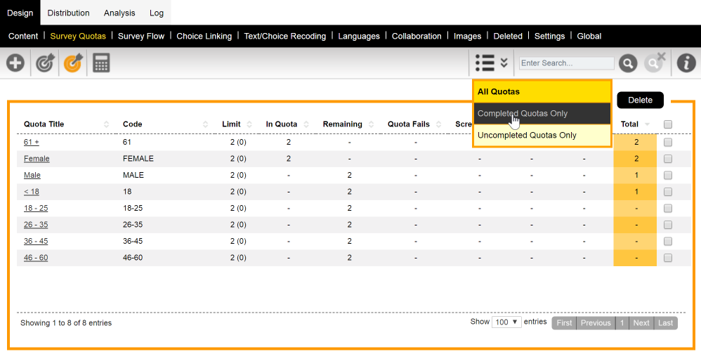 Survey Quota Searching