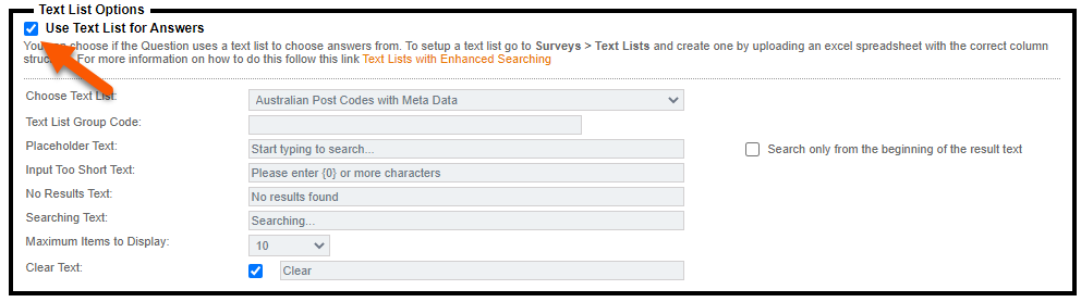 Text List Meta Data Enable Text List